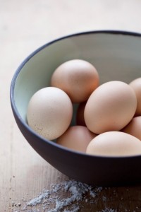 Eggs in bowl on table