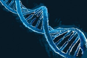 Illustrative image of blue DNA molecule